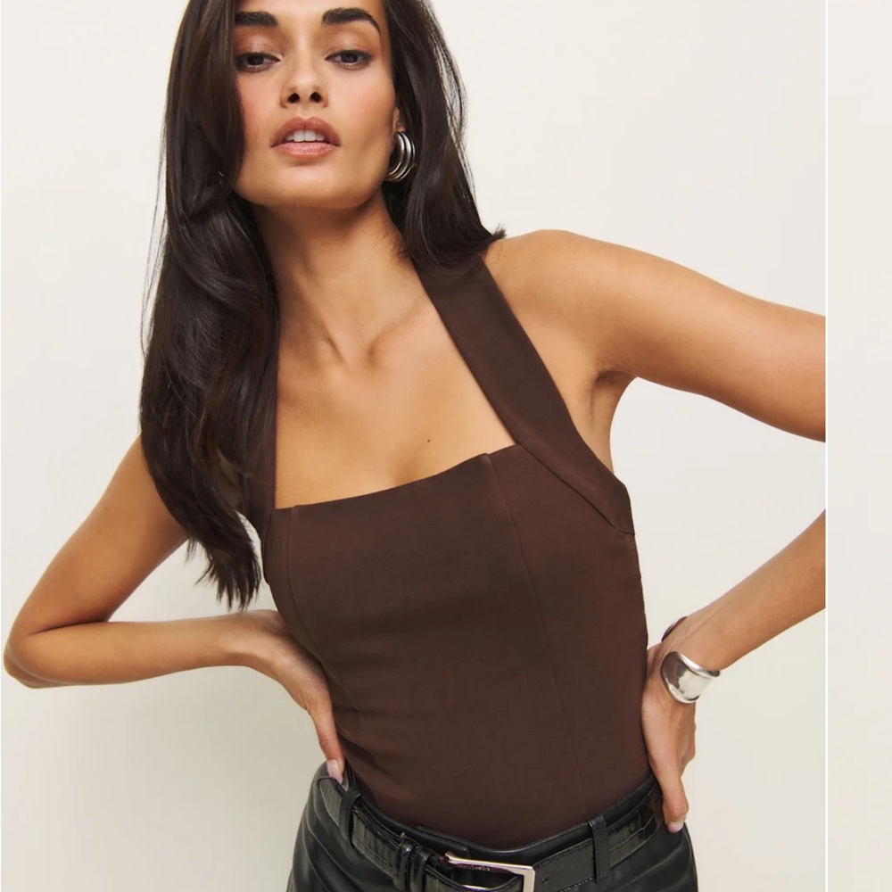 Reformation Brown Square Neck halter top